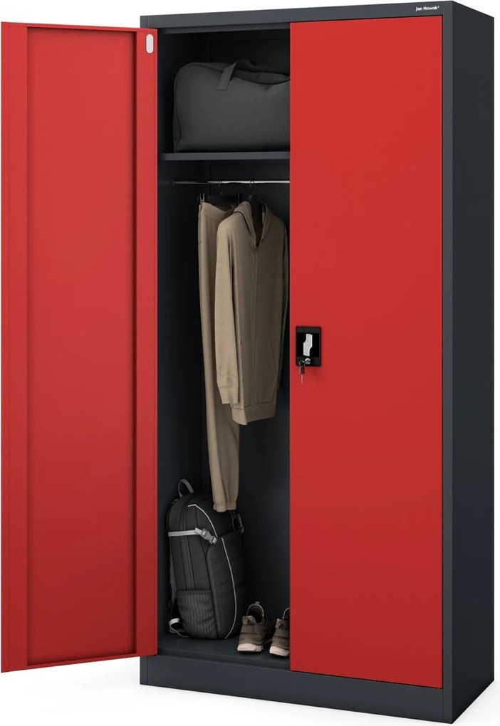 Socjalna szafa ubraniowa Dawid 90x45x185 cm, antracyt/czerwony