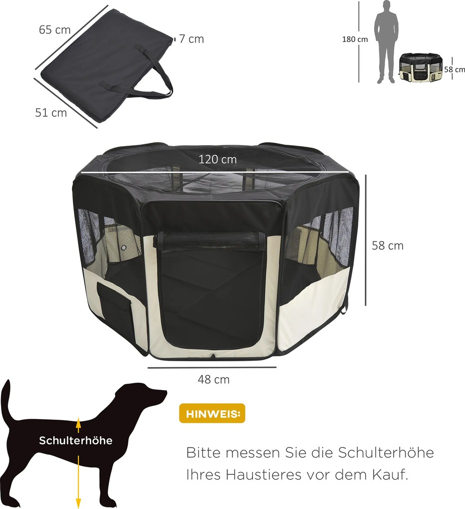 PawHut Kojec Zagroda Wybieg dla Szczeniąt Zwierząt Oxford 120x58cm Czarny Kremowo-Biały | Aosom PL