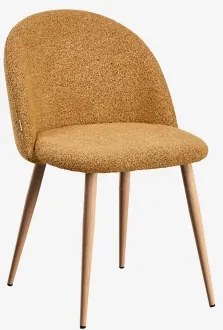 Krzesło Jadalniane Tapicerowane I Stalowe Kana Natural Wood & Bouclé Miód Żółty & Bukla - Sklum