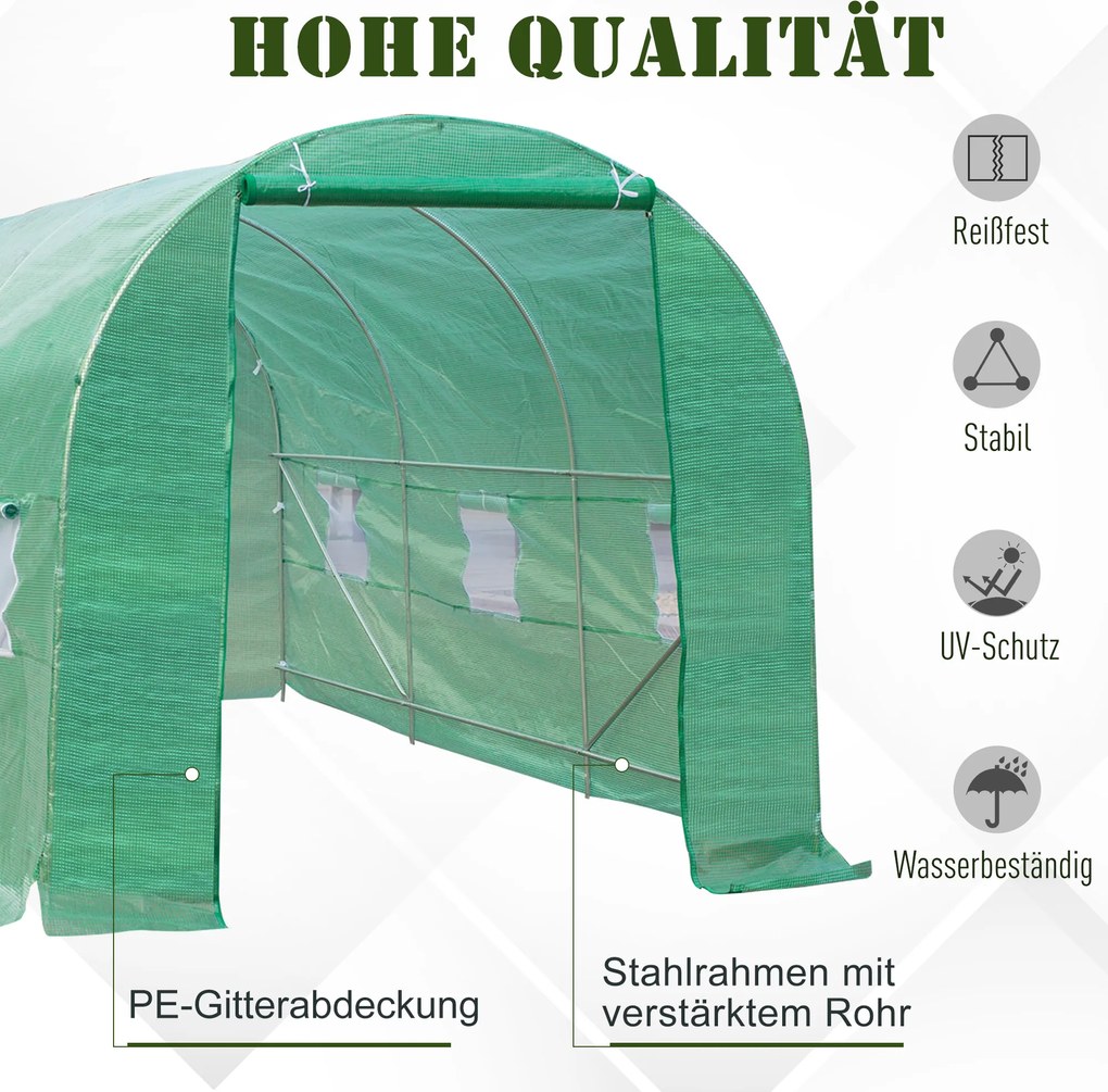Outsunny Szklarnia foliowa tunel ogrodowy 4 5x2x2m ochrona roślin zielona trwała konstrukcja | Aosom PL