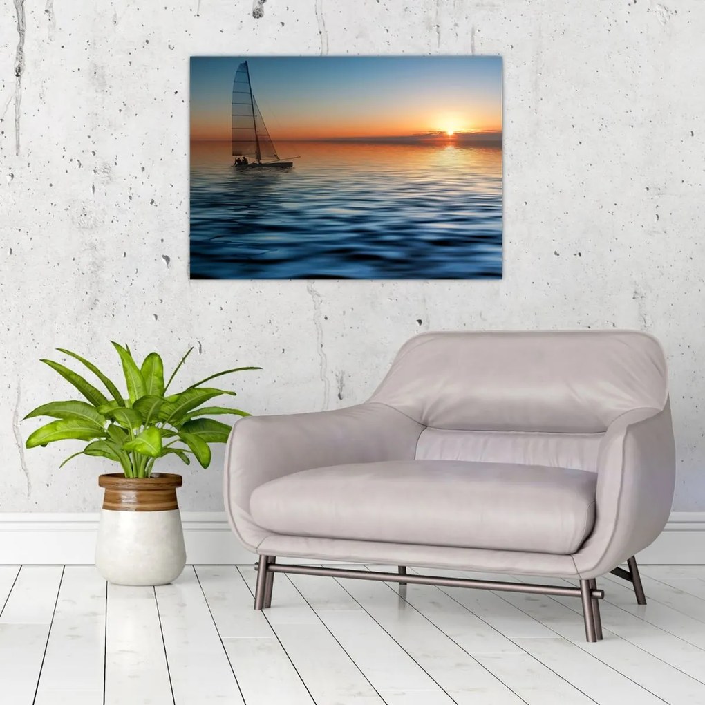 Obraz na szkle - Żaglówki na morzu (70x50 cm)