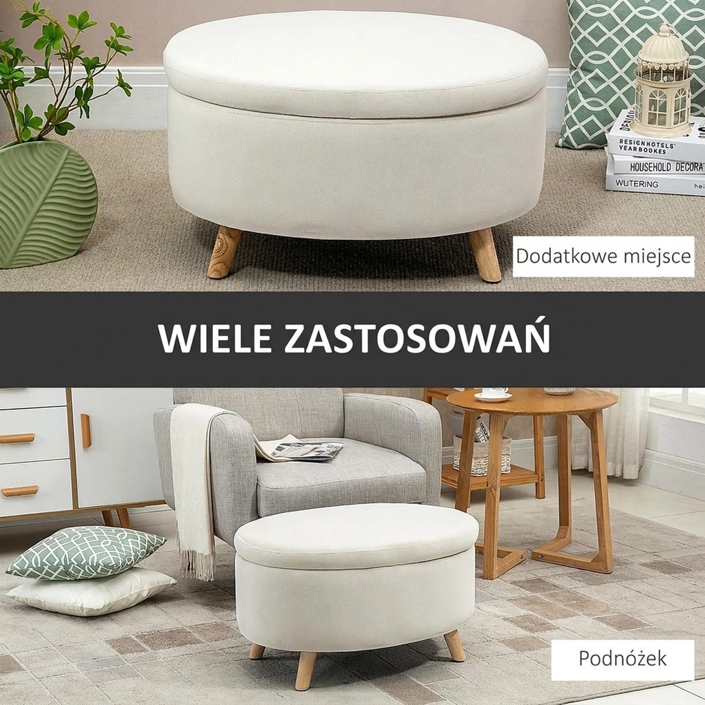 HOMCOM Ławka z miejscem do przechowywania, Hoker, owalny kształt, wygląd aksamitu, do 80 kg, 71 x 51,5 x 42 cm, Beżowy