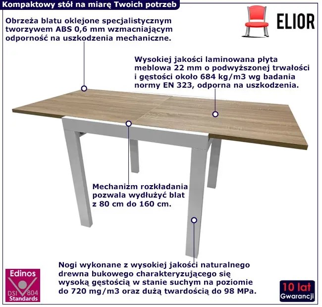 Kwadratowy rozkładany stół dąb sonoma + biały- Ivel