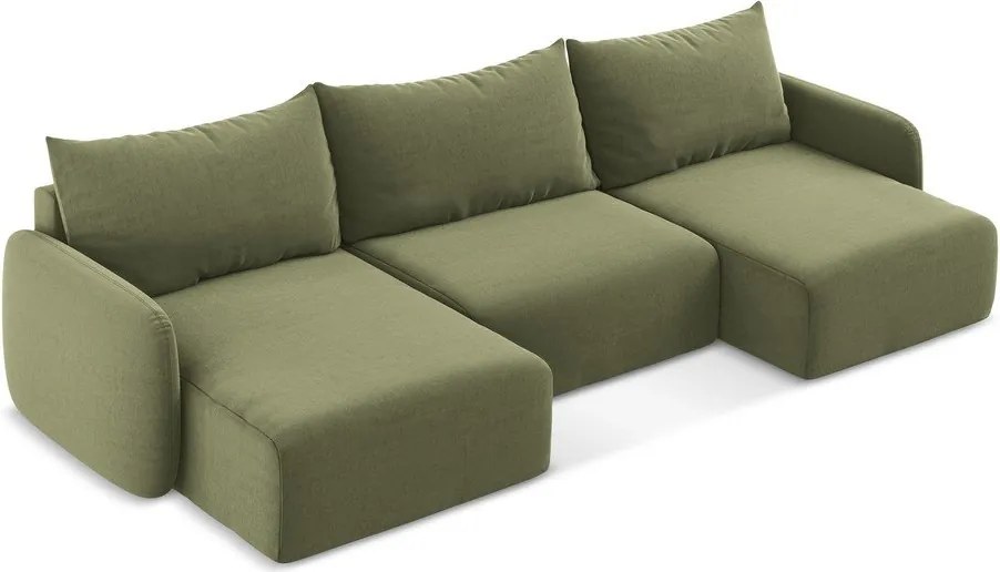 Zielony aksamitny rozkładany/ze schowkiem narożnik (w kształcie litery U) Kalena – Makamii