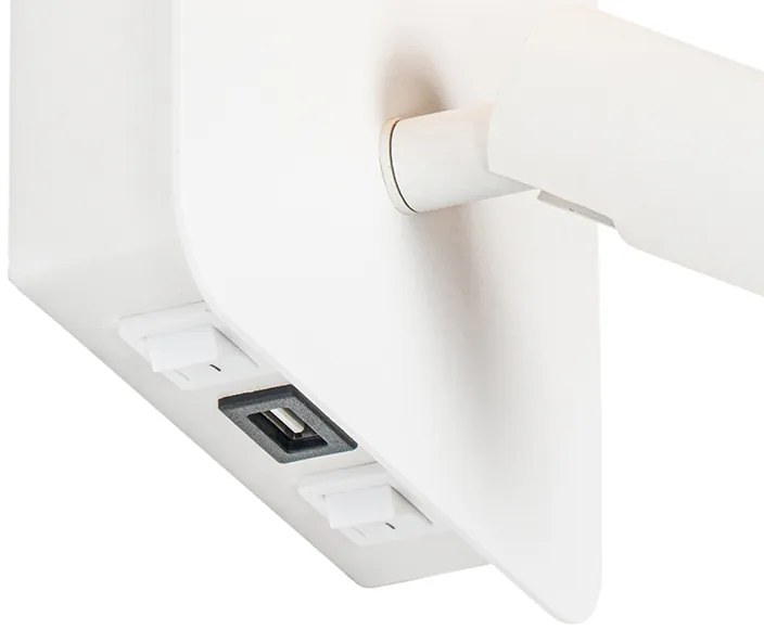 Lampa ścienna biała z wbudowanym LED z USB i lampką do czytania z przełącznikiem - Robin Nowoczesny Oswietlenie wewnetrzne