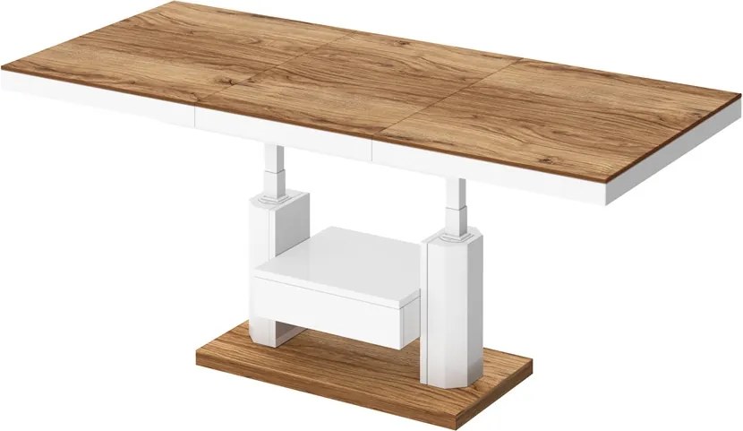 Nowoczesny ławostół z półką i szufladą Quadro Max Hubertus dąb/biały