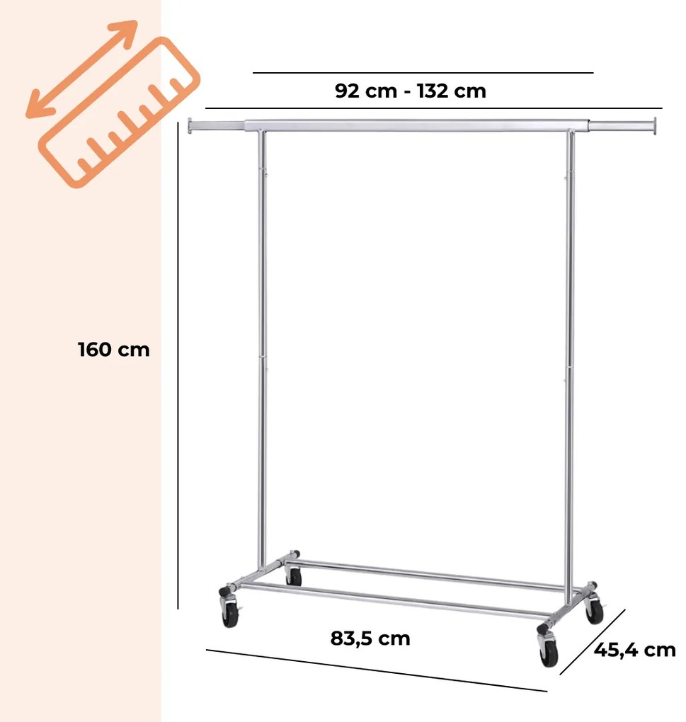 Jurhan Stojak na ubrania INEZ na kółkach, maks. 90 kg, 83,5x45x160cm, srebrna