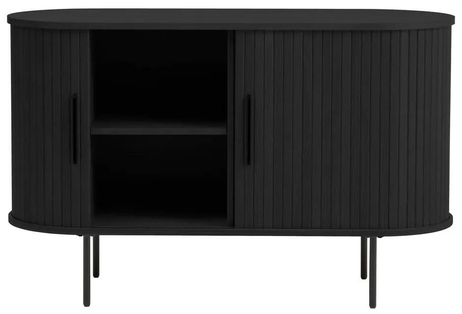 Czarna komoda w dekorze dębu z drzwiami przesuwnymi 120x76x45 cm Nola – Unique Furniture