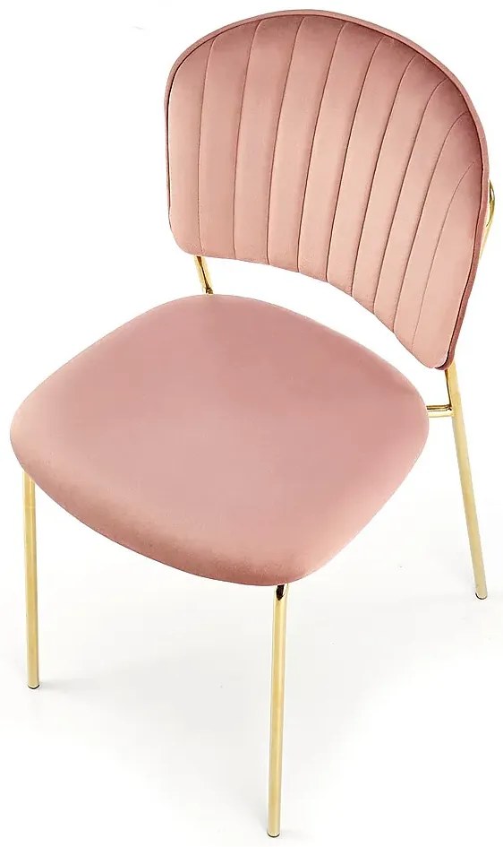 Różowe welurowe tapicerowane krzesło w stylu glamour - Varel