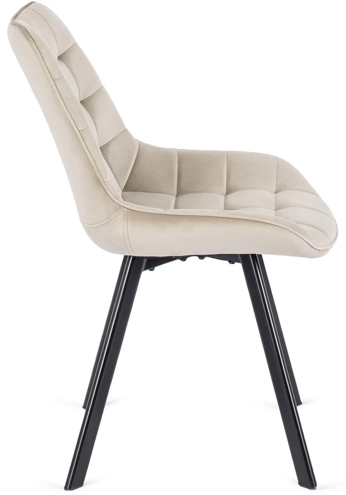 Krzesło Tapicerowane do Salonu RICK Ecru Welurowe Nowoczesne Loft
