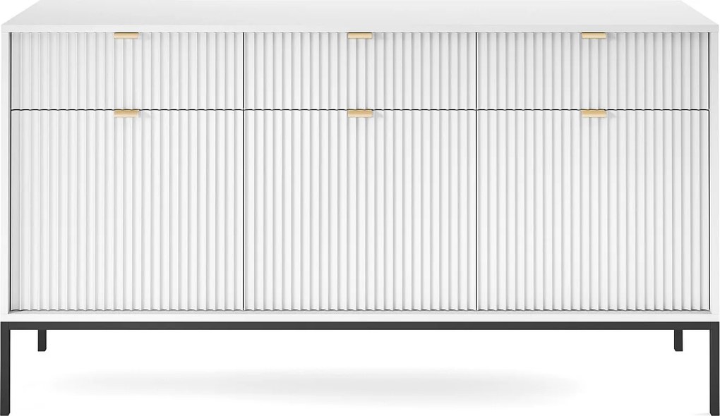 Komoda: 3 szuflady, 3 drzwi, biała, czarna, 154 x 83 x 39 cm, złote uchwyty