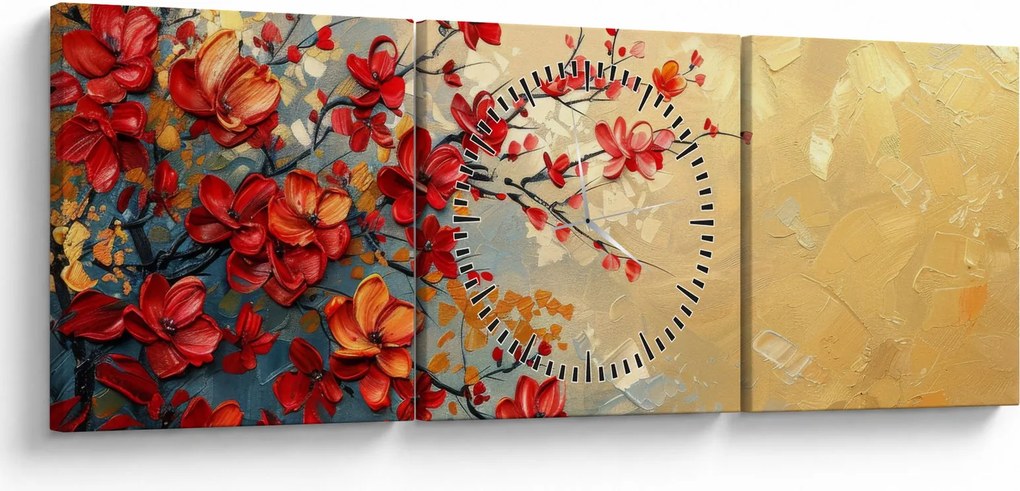Obraz - Kwitnące drzewo (z zegarem) (90x30 cm)