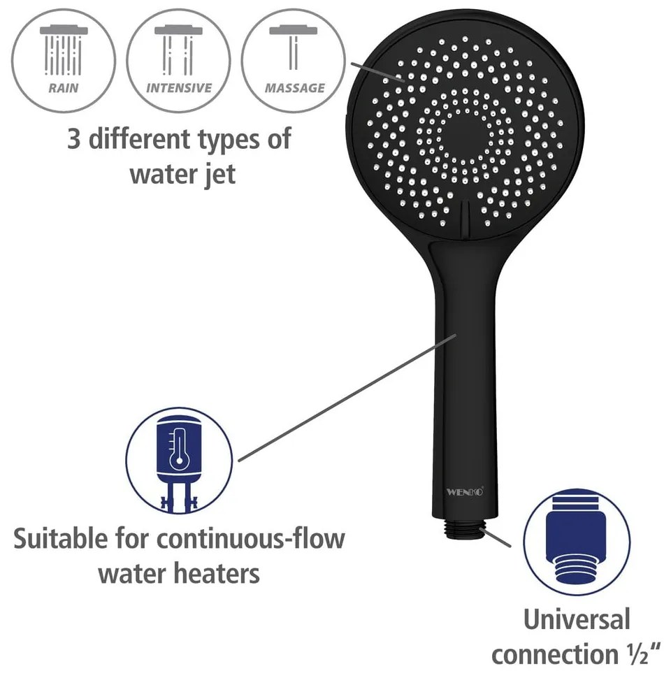 Czarny zestaw prysznicowy ze stali nierdzewnej 70 cm Water Saving – Wenko