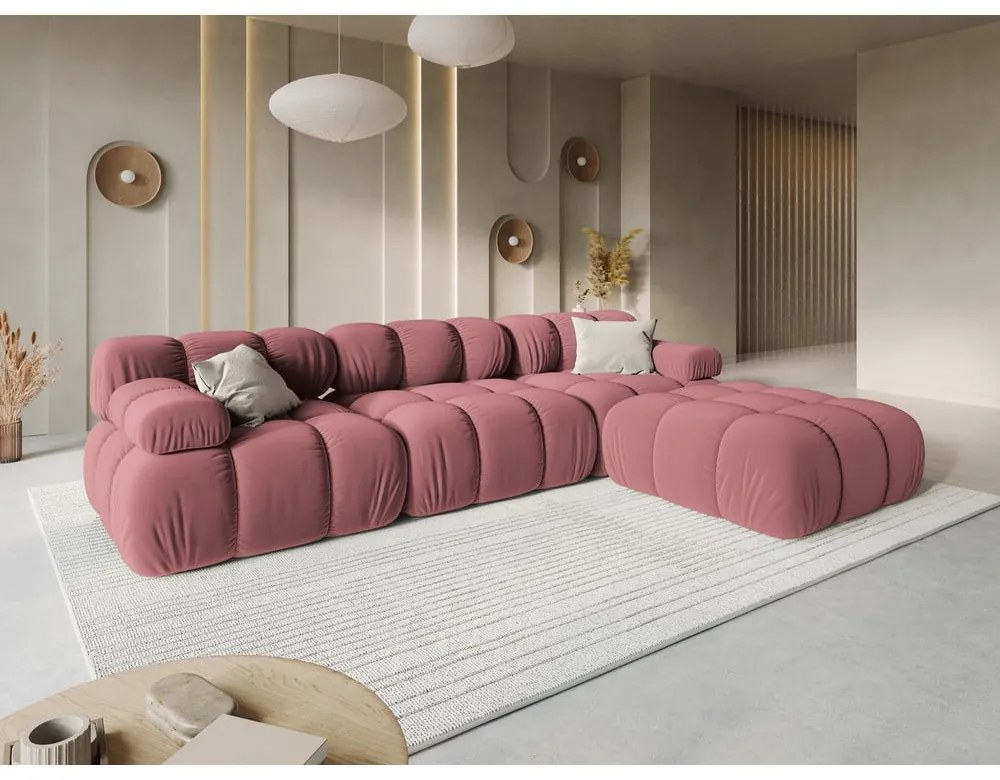 Różowa aksamitna sofa 282 cm Bellis – Micadoni Home