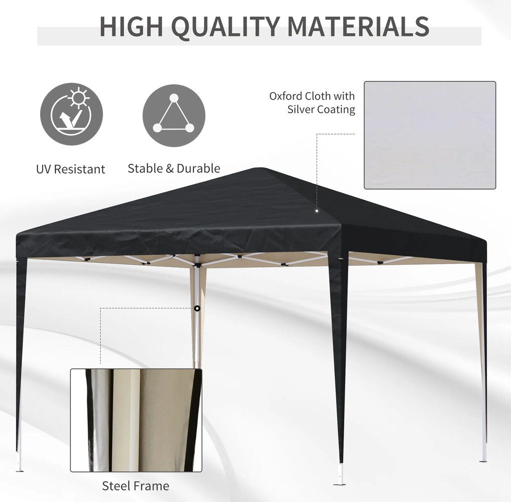 Outsunny Pawilon 2,95 x 2,95 m Składany Pawilon Ogrodowy, Partytent, Ochrona przed UV, Stal+Tkanina Oxford, Czarny