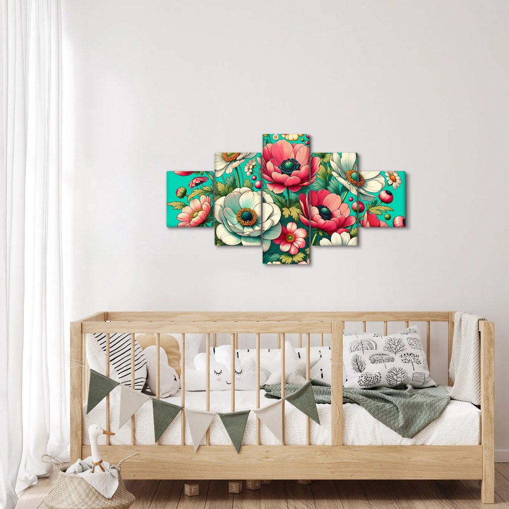 Obraz - Kwiaty na niebieskim tle (125x70 cm)