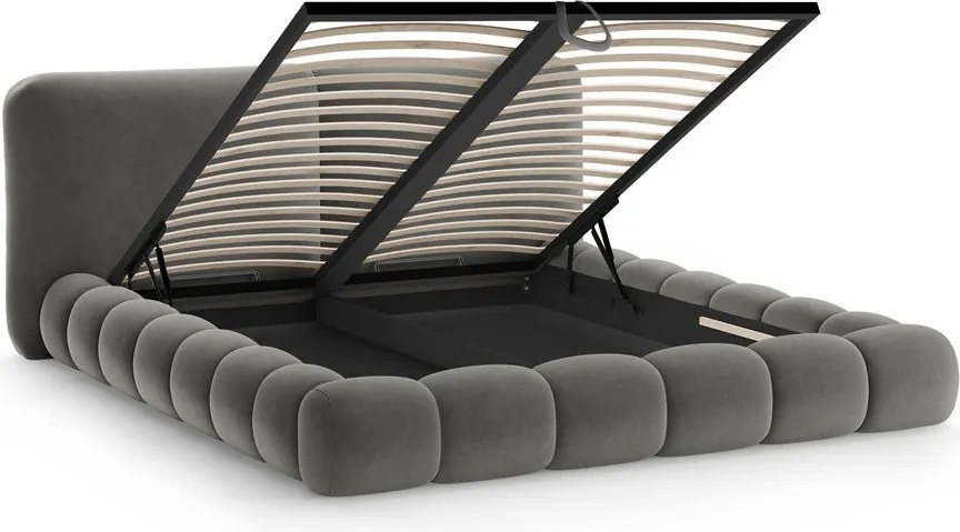 Ciemnoszare tapicerowane łóżko dwuosobowe ze schowkiem i stelażem 180x200 cm Solange – Micadoni