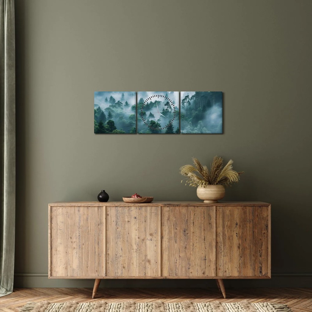 Obraz - Las we mgle (z zegarem) (90x30 cm)