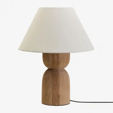 Lampa Stołowa Z Drewna Mango Diniz Drewno Mango & ↑30 Cm & Biały Ø40 Cm - ↑20 Cm Menorca - Sklum
