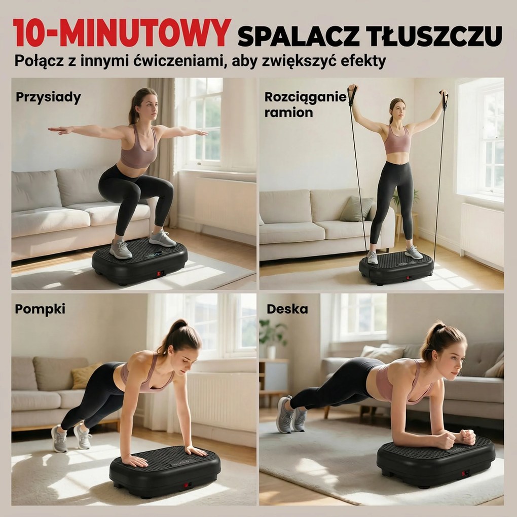 SPORTNOW Platforma wibracyjna z 120 poziomami intensywności, 5 programami, pilotem, wyświetlaczem LED, idealna do treningu mięśni, kolor czarny | Aosom PL