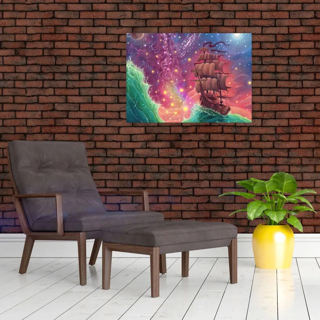 Obraz - Statek z kosmicznym niebem (70x50 cm)