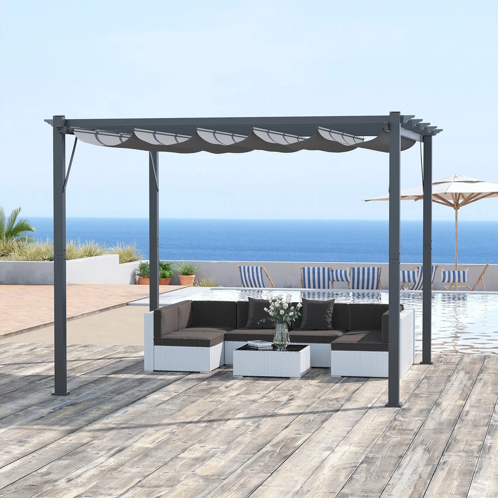Outsunny Pergola 3 x 3 m - pergola zadaszenie ogrodowe przesuwna aluminium 300 x 300 cm szara brązowa | Aosom PL