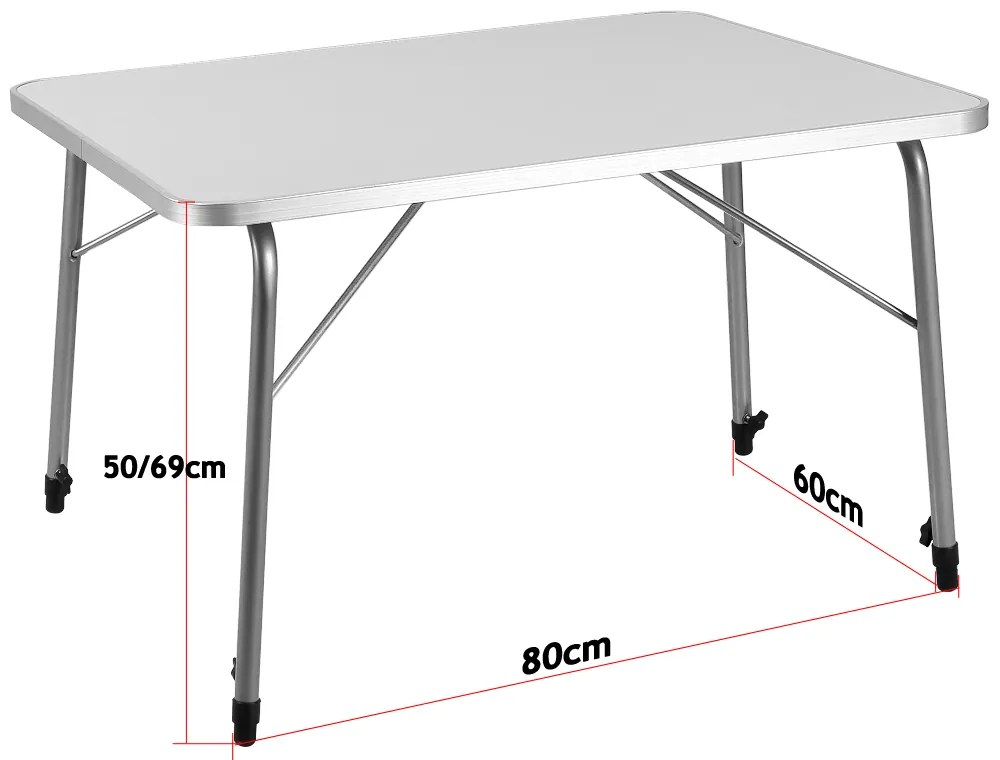 Casaria Składany stół kempingowy FOKA, 80x54x51-70cm, biała