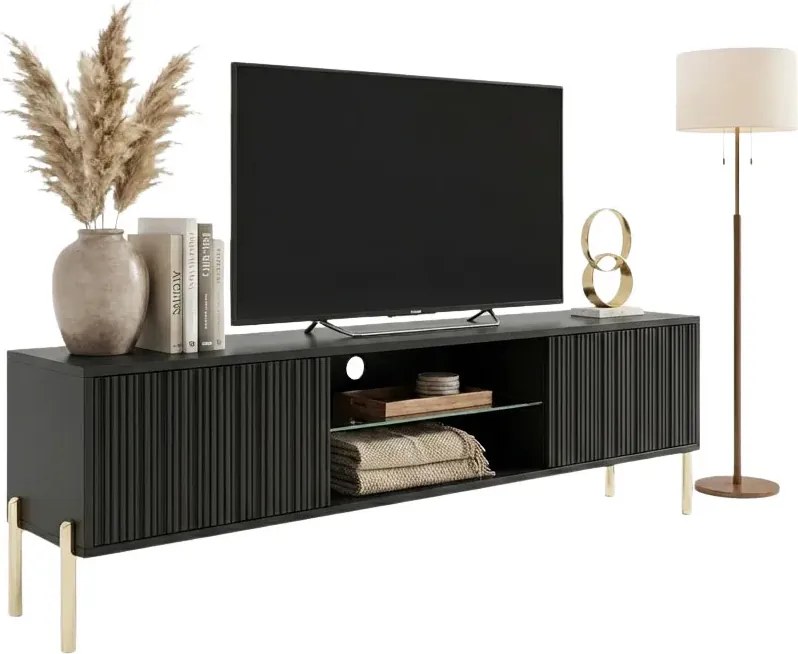 Czarna szafka RTV na złotych nóżkach 135 cm N9-P63