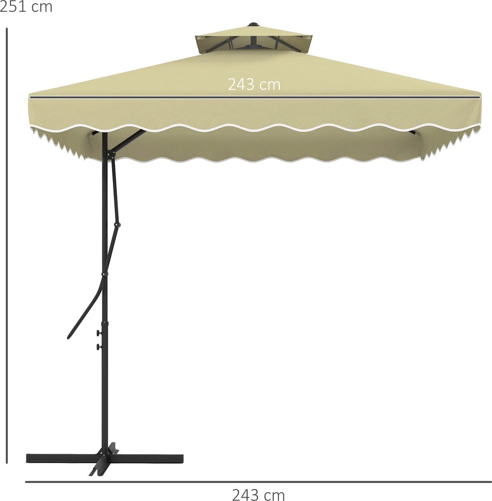 Outsunny Parasol ogrodowy, Parasol na bocznym maszcie, dekoracyjny brzeg, dach wentylacyjny, konstrukcja metalowa, 2,4x2,4x2,6m, Beżowy