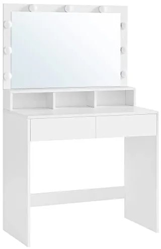 SongmicsHome Toaletka VANESA z dużym lustrem i oświetleniem, 80x40x140 cm, biała