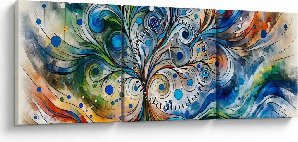 Obraz – Kolorowe energetyczne drzewo (z zegarem) (90x30 cm)