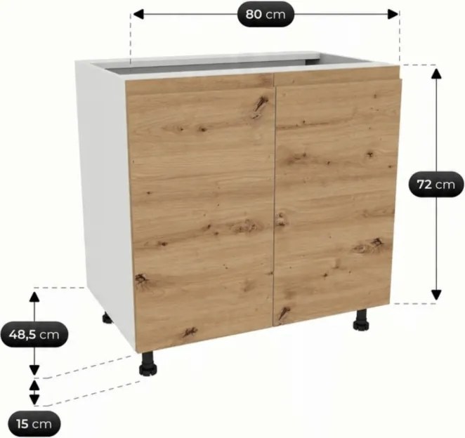 Zestaw Mebli Kuchennych MODERN 170 cm Biały Połysk/Dąb Nowoczesny