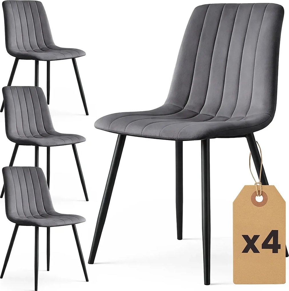 Zestaw 4 grafitowych krzeseł tapicerowanych welurem -Selvaro