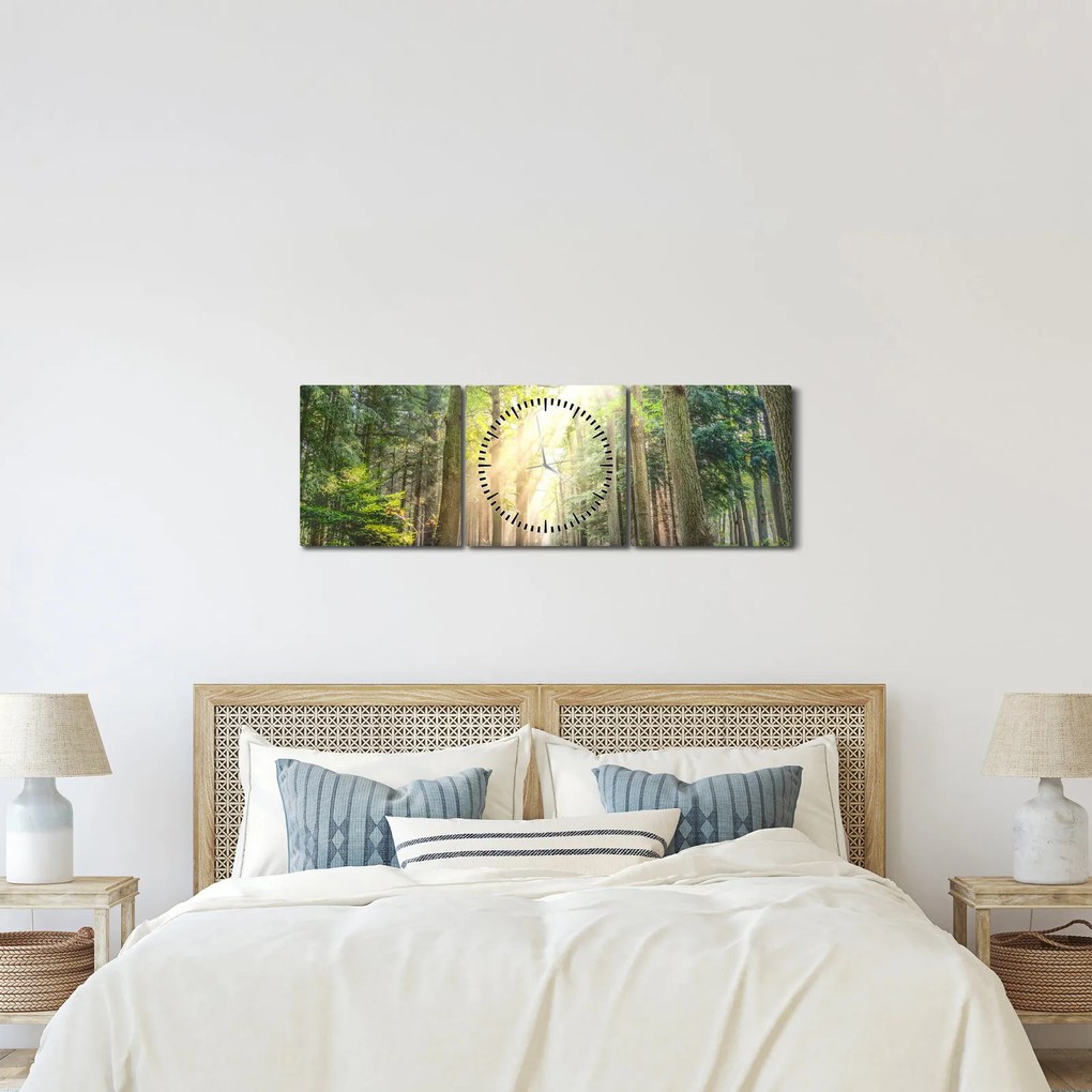 Obraz ścieżki w lesie (z zegarem) (90x30 cm)