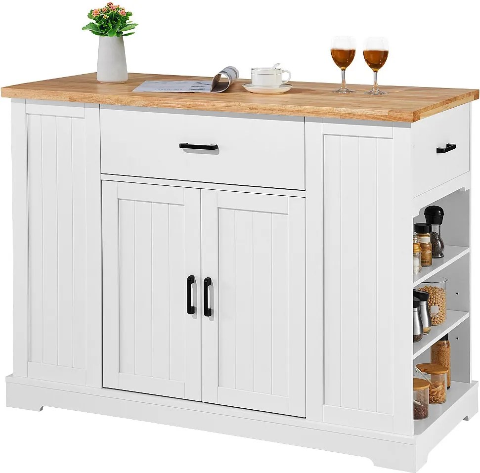 Kitchen Island Cart SucceBuy, Szafka do Przechowywania z Szufladą i Półkami, Biała