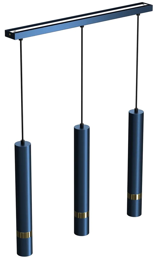 Lampa wisząca JOKER NAVY BLUE/GOLD 3xGU10, na listwie granatowa, potrójna, tuba