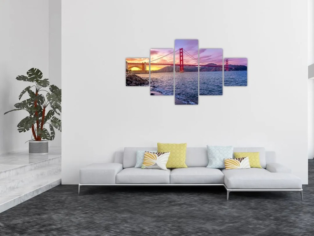 Obraz mostu z zachodem słońca (125x70 cm)