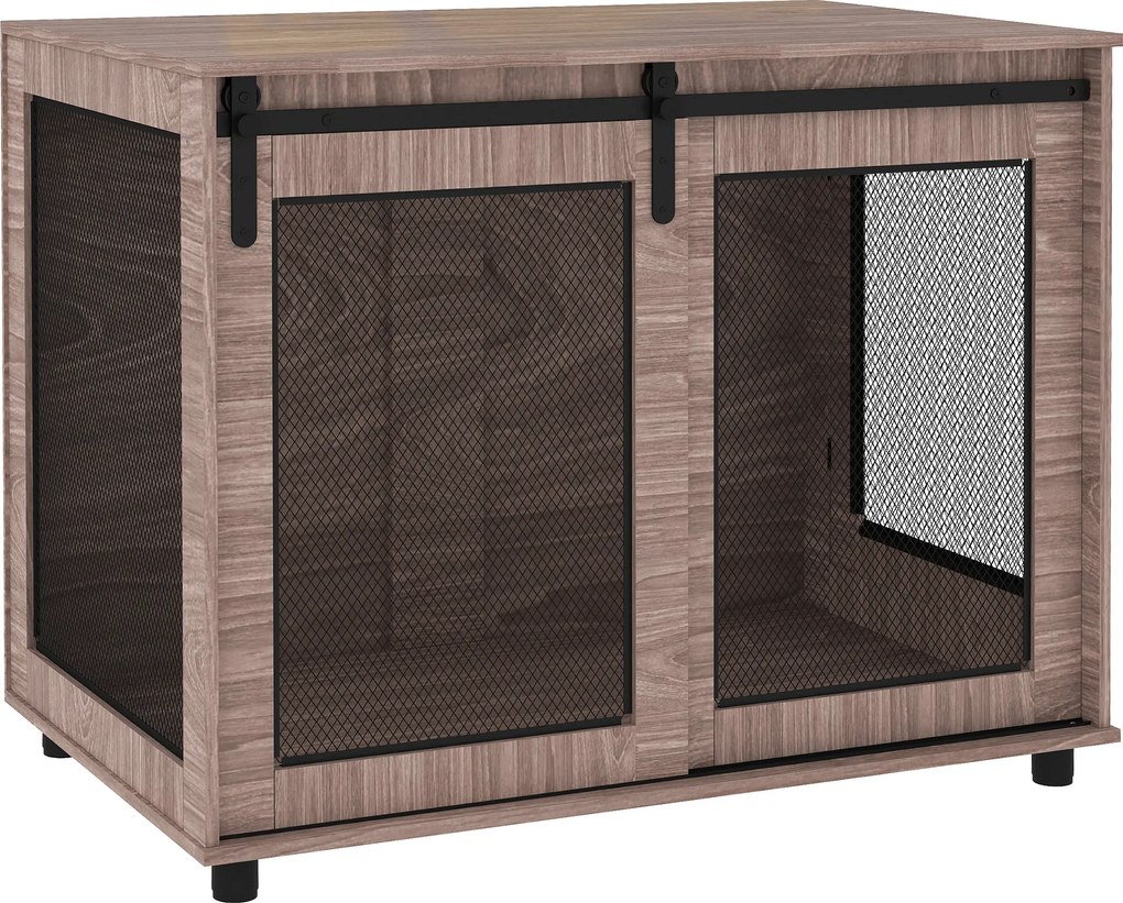 PawHut klatka transportowa dla psa metalowa składana miejsce dla psa do domu i podróży 98x60x78 cm jasnobrązowa | Aosom PL