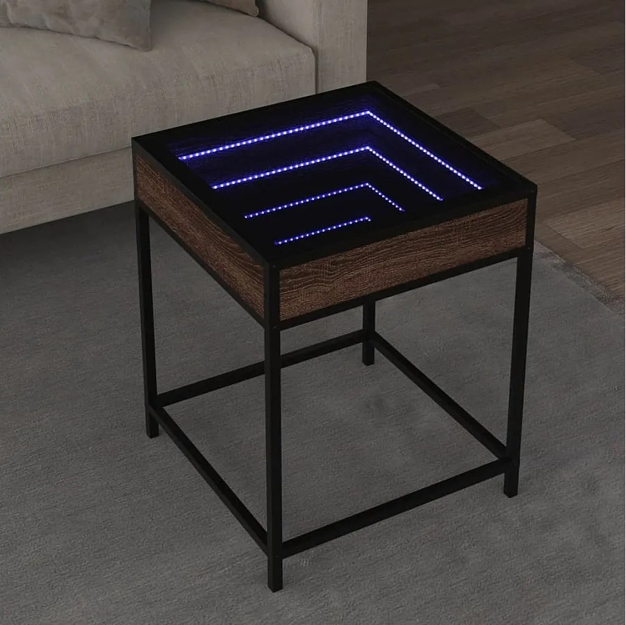 Stolik kawowy LED Infinity z brązowego dębu 40x40x51 cm dla spersonalizowanego klimatu