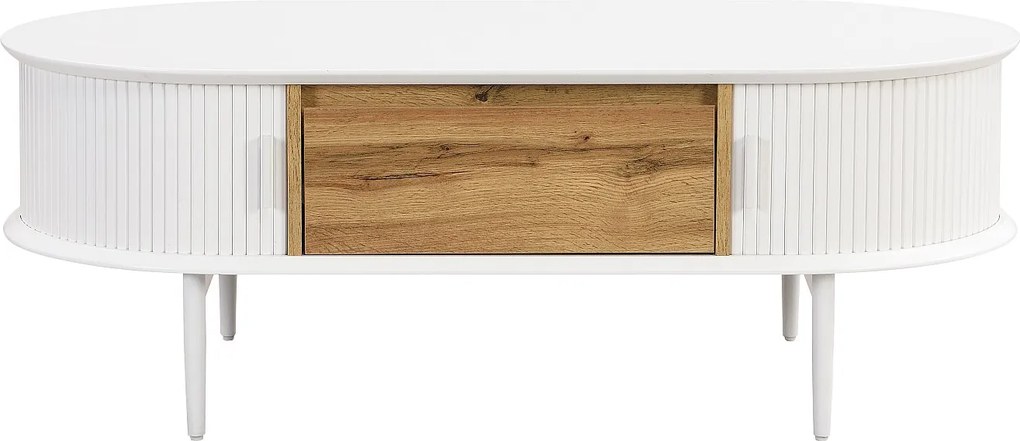 Stolik kawowy z 2 przesuwnych drzwiczek i 1 szufladą z MDF - Biały i naturalny - VELURANI