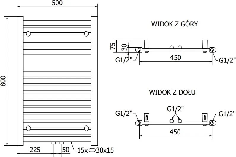 Mexen Hades grzejnik łazienkowy 800 x 500 mm, 386 W, czarny - W104-0800-500-00-70