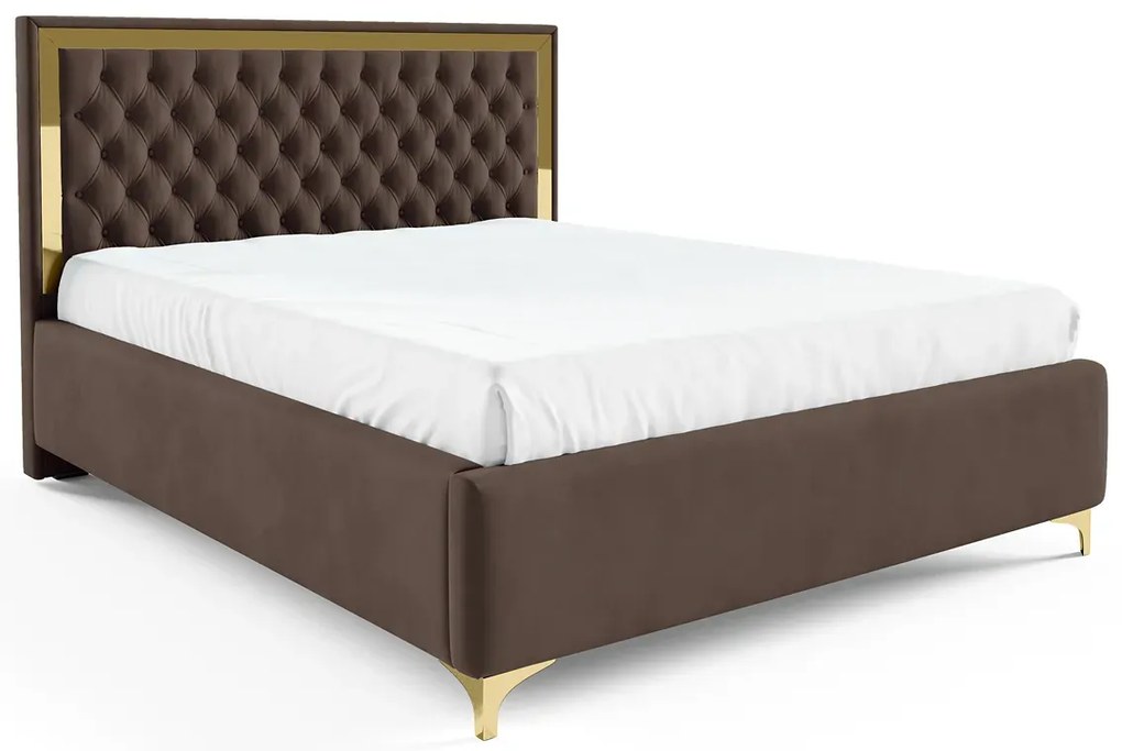 Brązowe łóżko pikowane w stylu glamour  Z9-T94