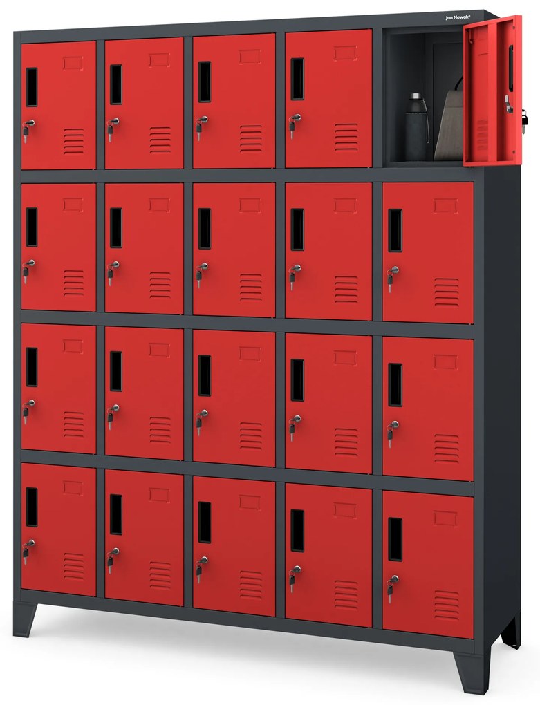 Metalowa szafa socjalna BHP skrytkowa ROBERT 1360 x 1720 x 450 mm, antracytowo-czerwona