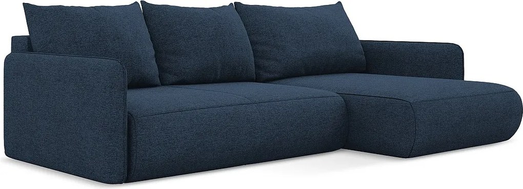 Narożnik prawostronny z funkcją spania - z tkaniny szenilowej - królewski niebieski - NANEA