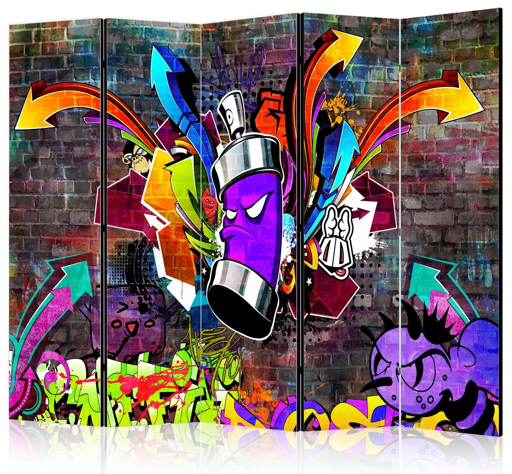 Parawan jednostronny Street art 225x172 cm 5-częściowy brązowy ARTGEIST B