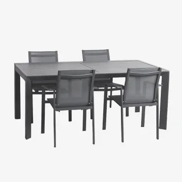 Zestaw Rozkładanego Stołu Prostokątnego Starmi O Wymiarach 180-240x100 Cm, Wykonanego Z Aluminium, Oraz 4 Krzesła Ogrodowe - Sklum