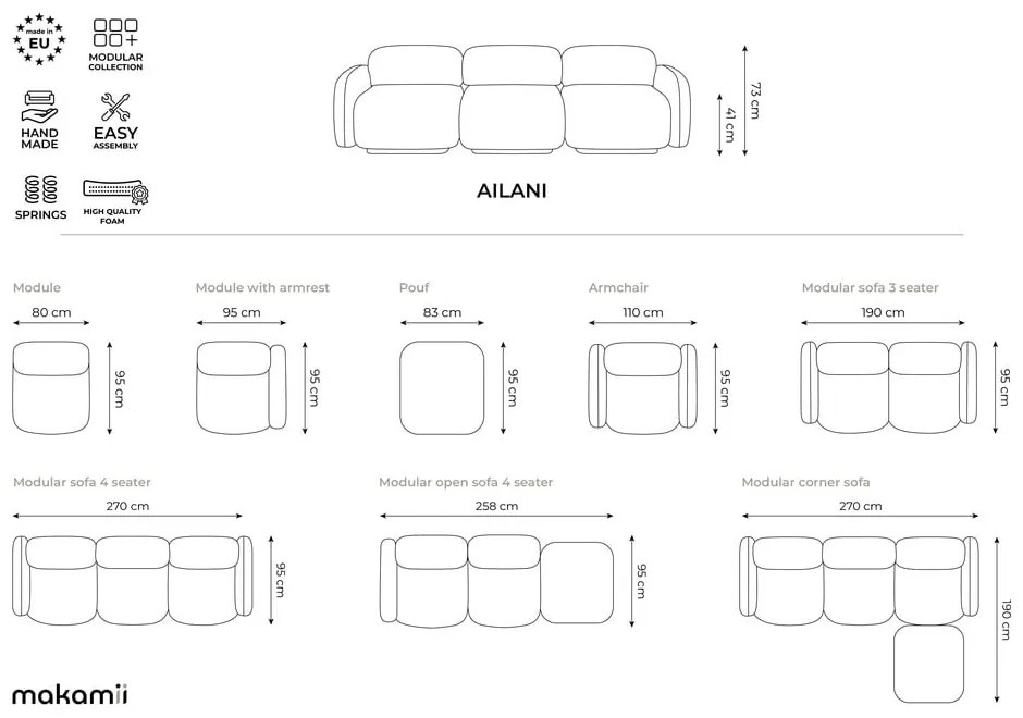 Kremowa sofa modułowa z materiału bouclé 270 cm Ailani – Makamii