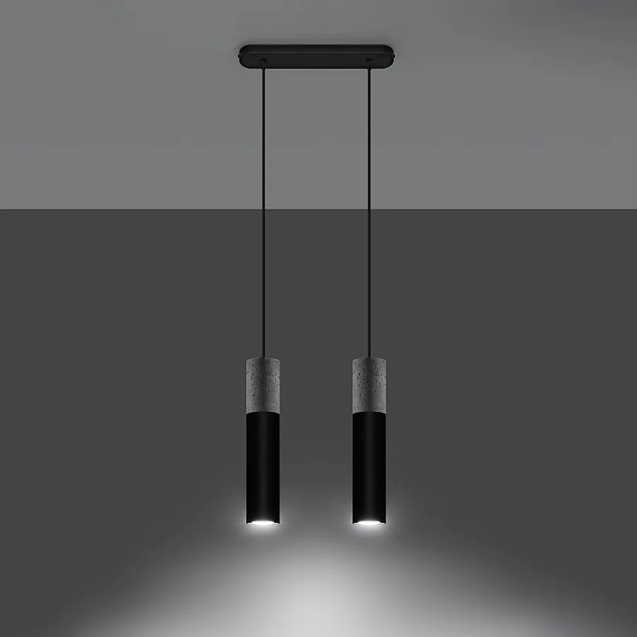 Lampy wiszące nowoczesny Lume, stal/beton - 2 źródło światła 3000K - L.30 x H.90 cm - czarny/szary