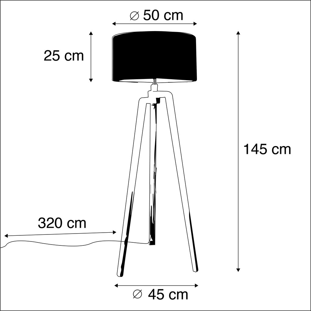 Lampa podłogowa trójnóg drewno klosz czarny 50cm - Puros Nowoczesny Oswietlenie wewnetrzne