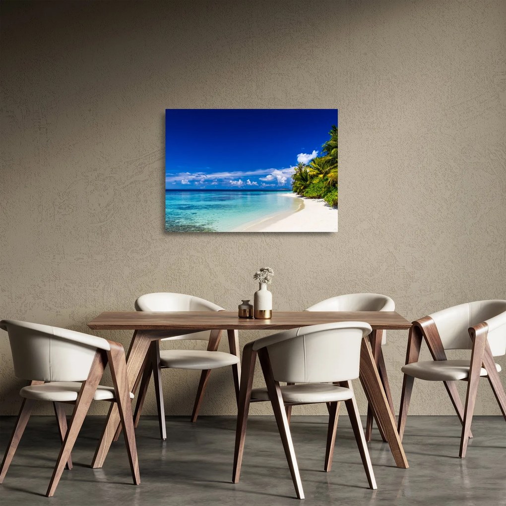 Obraz na szkle tropikalnej plaży (70x50 cm)